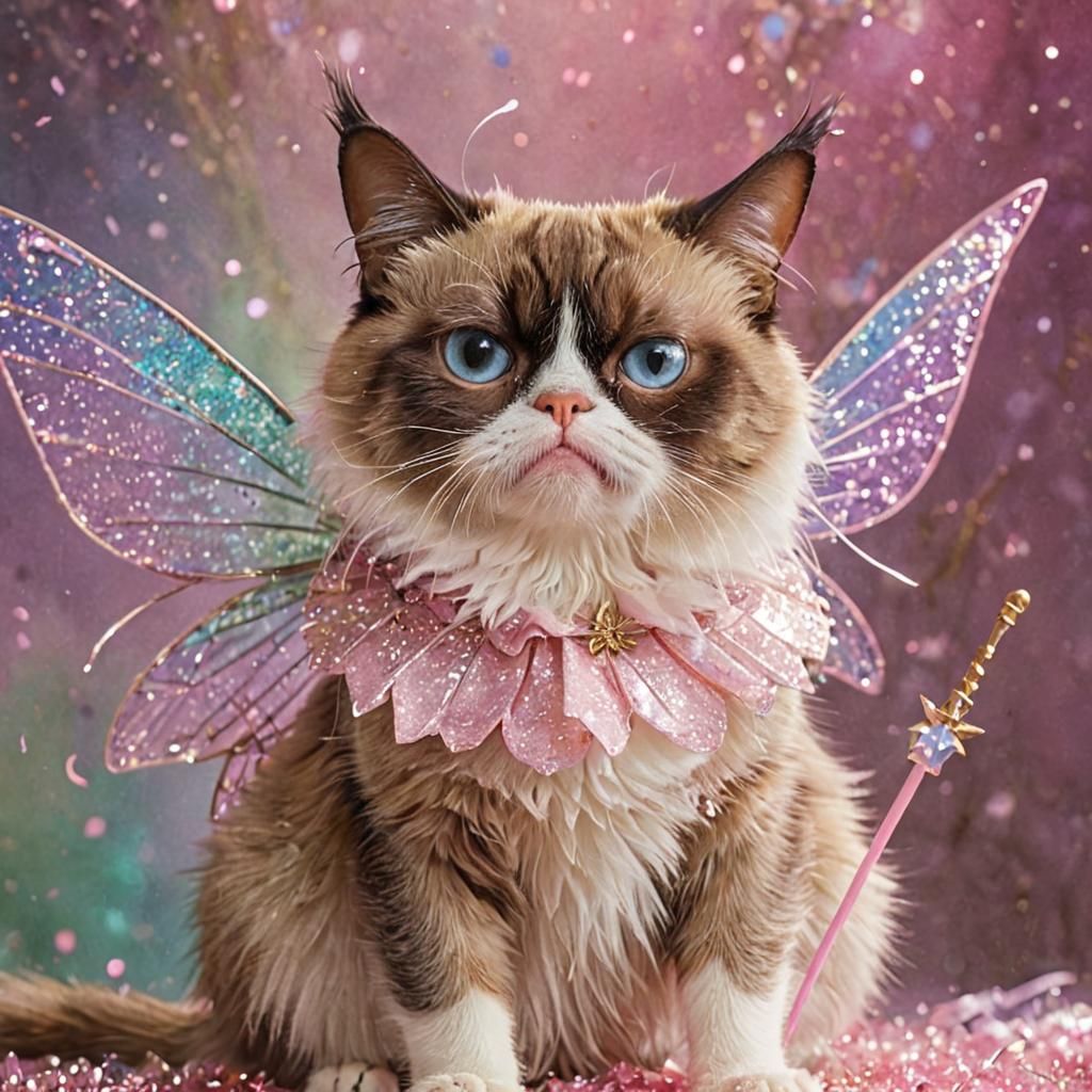 Grumpy Cat as Tinkerbell in Ethereal Fantasy Style