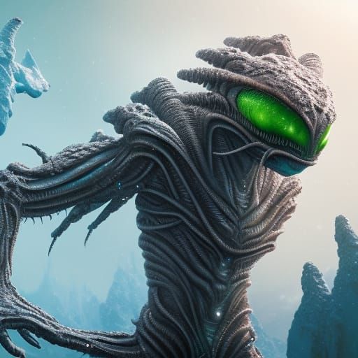Alien Shapeshifter Frozen in Ice: Fantasy Concept Art