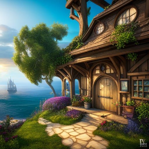 Fantastical Hobbit House with Hot Air Balloon