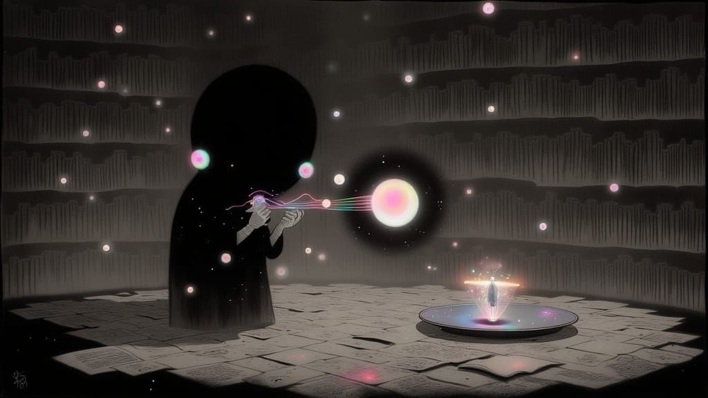 Lost in a Futuristic Library Among Glowing Orbs