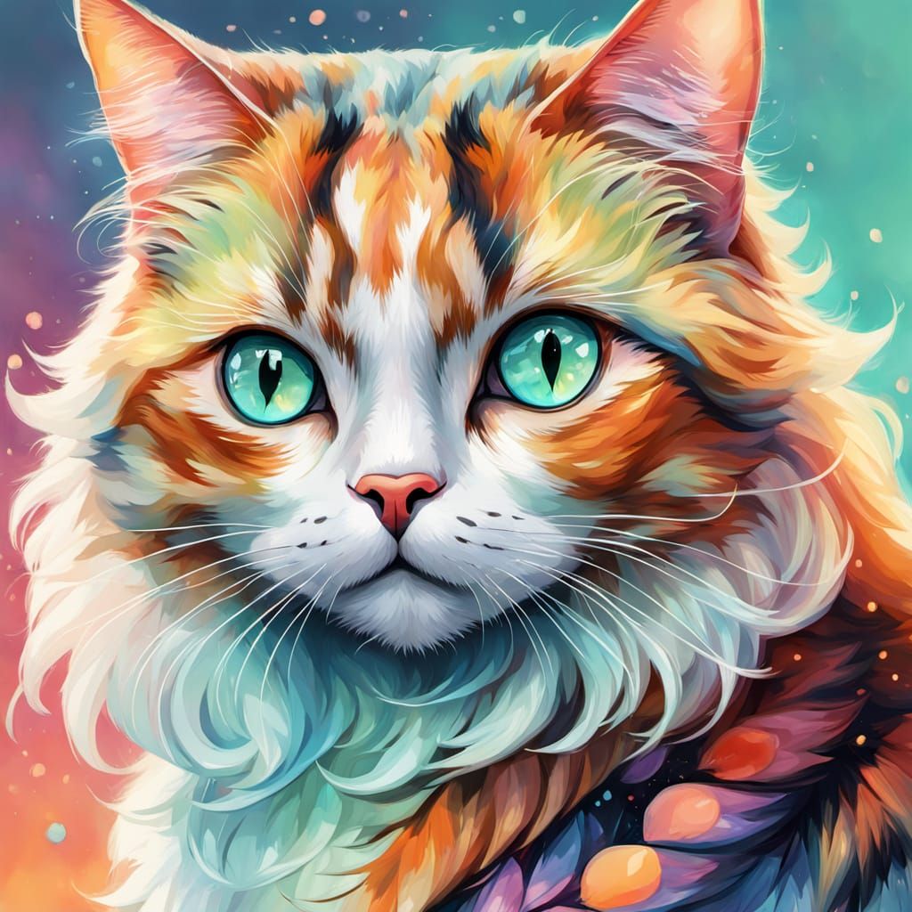 Vibrant Anime Portrait of a Curvy Calico Cat Girl