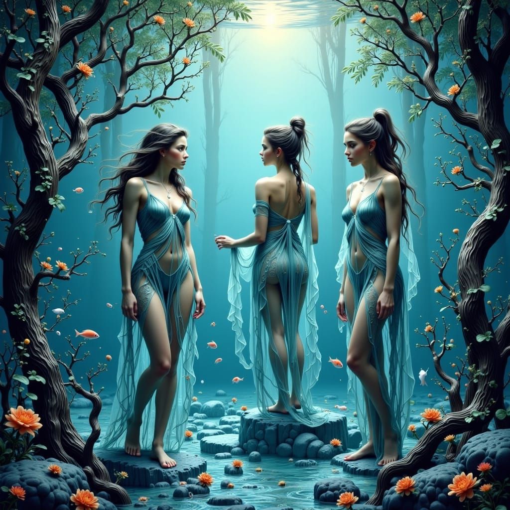 Elegant Water Nymphs Guarding Rhine Treasure in Vibrant Art ...