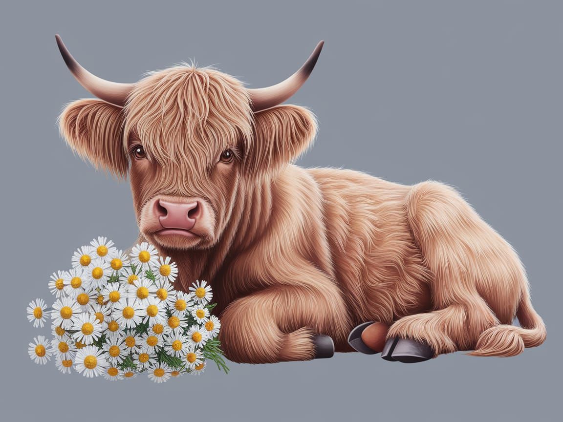 Highland Cow Calf with Whimsical Touch