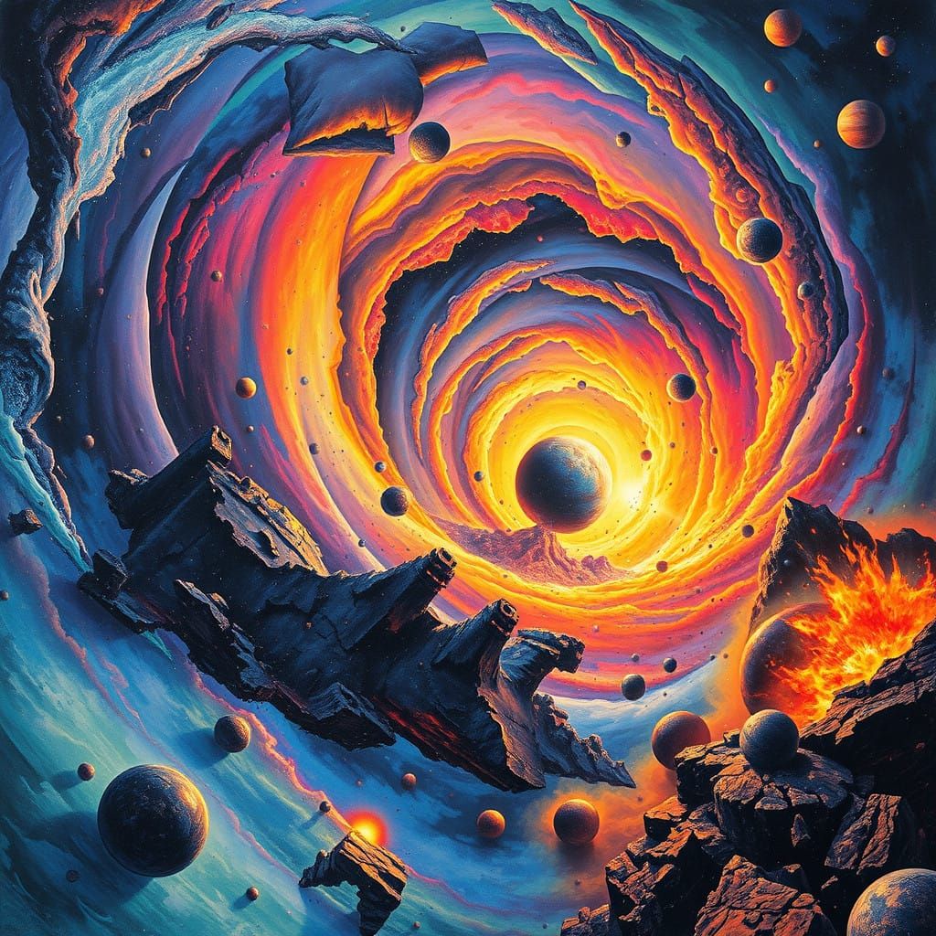 Cosmic Apocalypse in Vibrant, Dark Colors