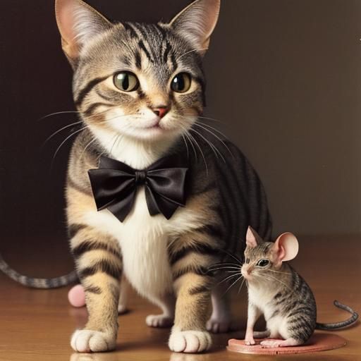 Cat Gently Nipping a Mouse