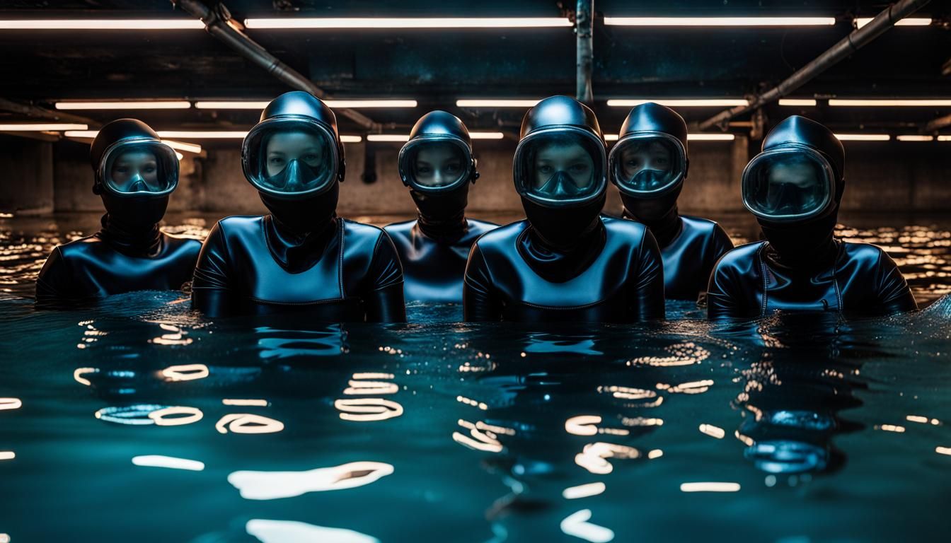 Futuristic Scuba Divers Training Underwater