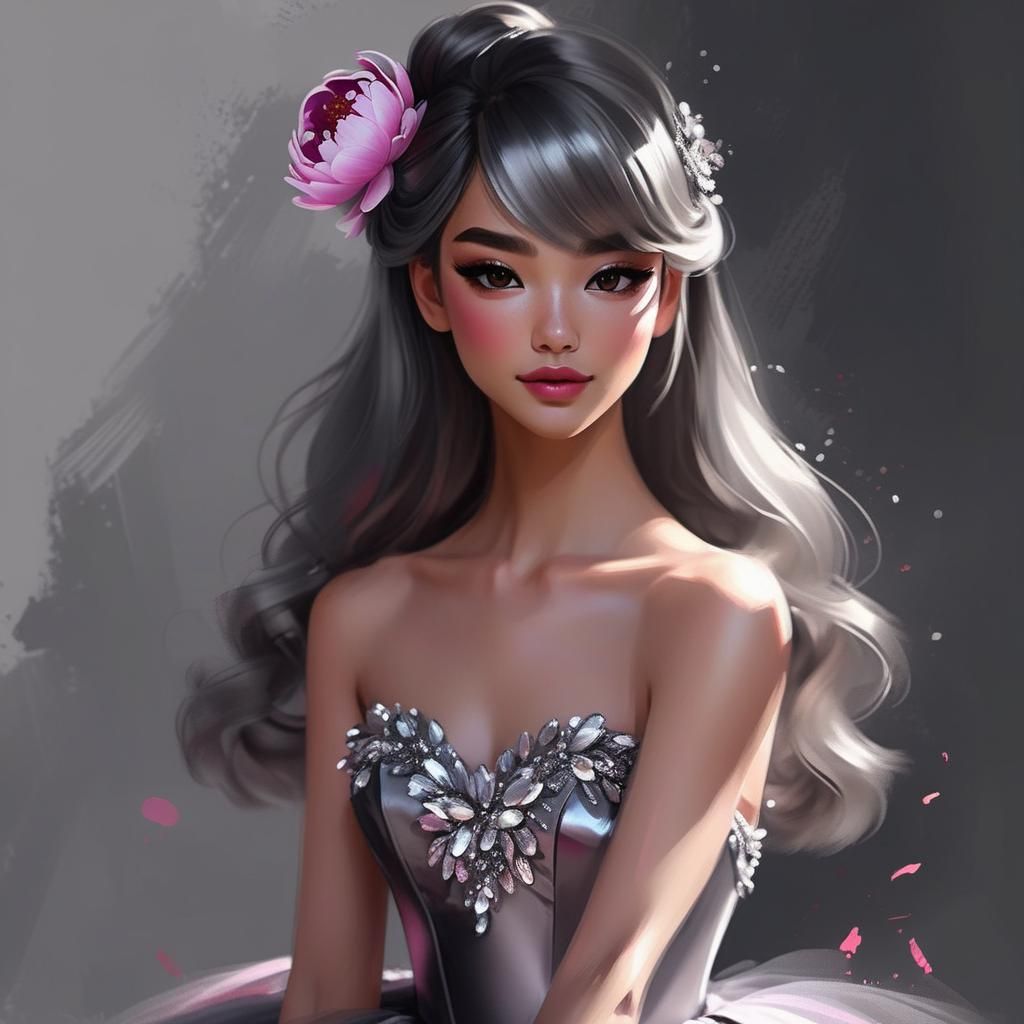 Anime Ballerina in Gunmetal Foil, Hyperdetailed Speedpaint