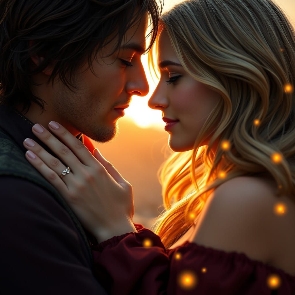 Romantic Fantasy Couple in Intimate Kiss