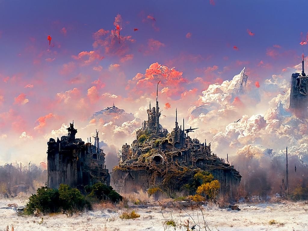Post-Apocalyptic Castle Landscape in Hyperrealism Style