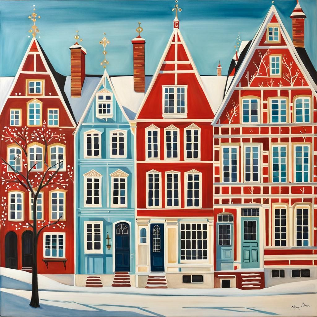 Sunny Winter Street in Old Danish City