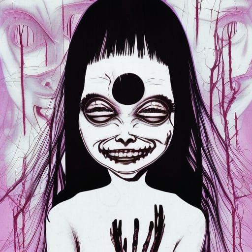 Disturbing Tomie Horror Image in Junji Ito Style