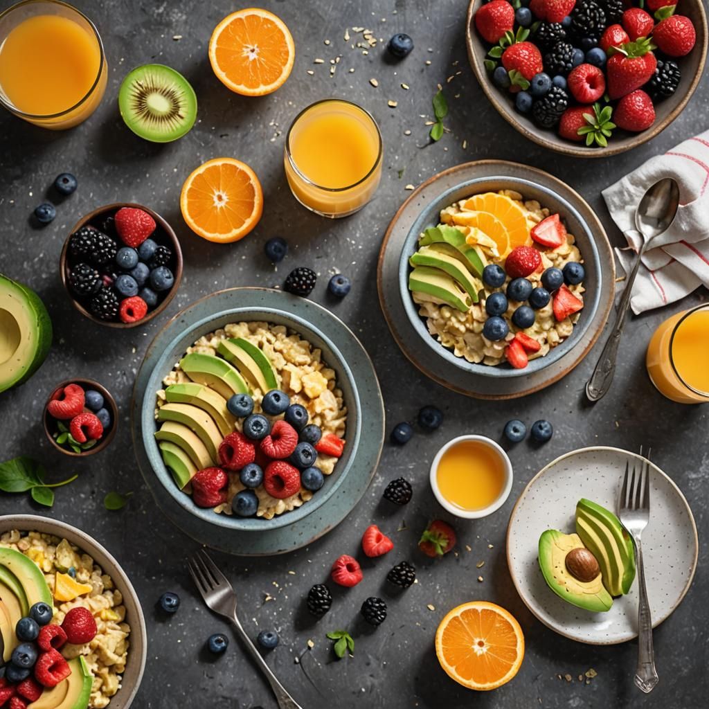 Healthy Breakfast Still Life with Oatmeal and Fruits