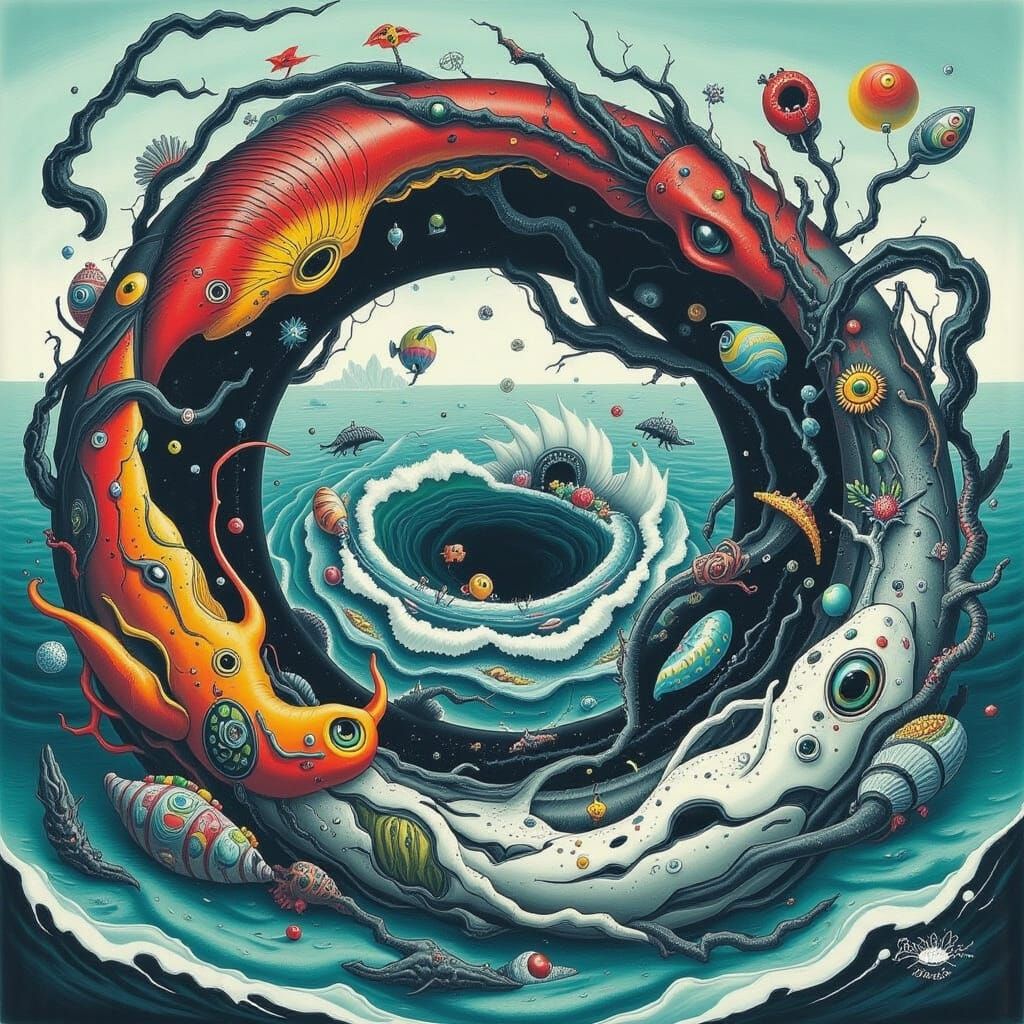 Fish Swirl Around Dynamic Ocean Whirlpool