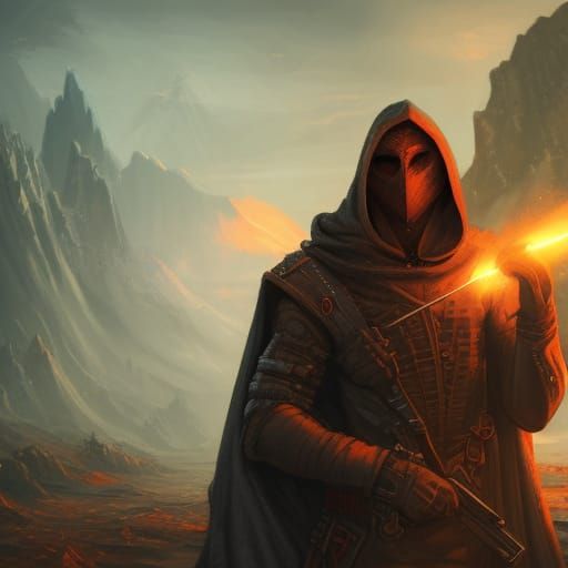 Hooded Man with Rocket Launcher, Fantasy Art
