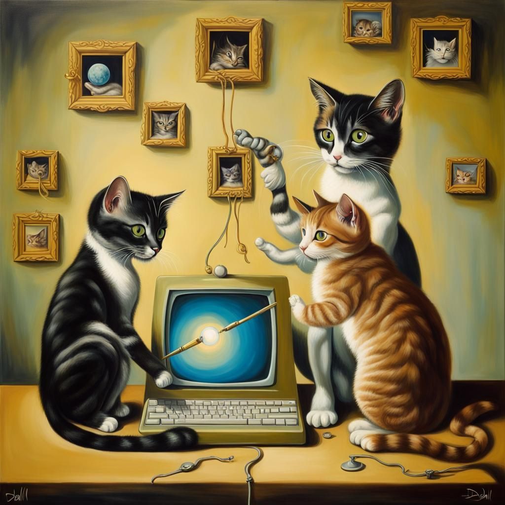 Tech-Savvy Kittens Create Purr-fect App in Surreal World