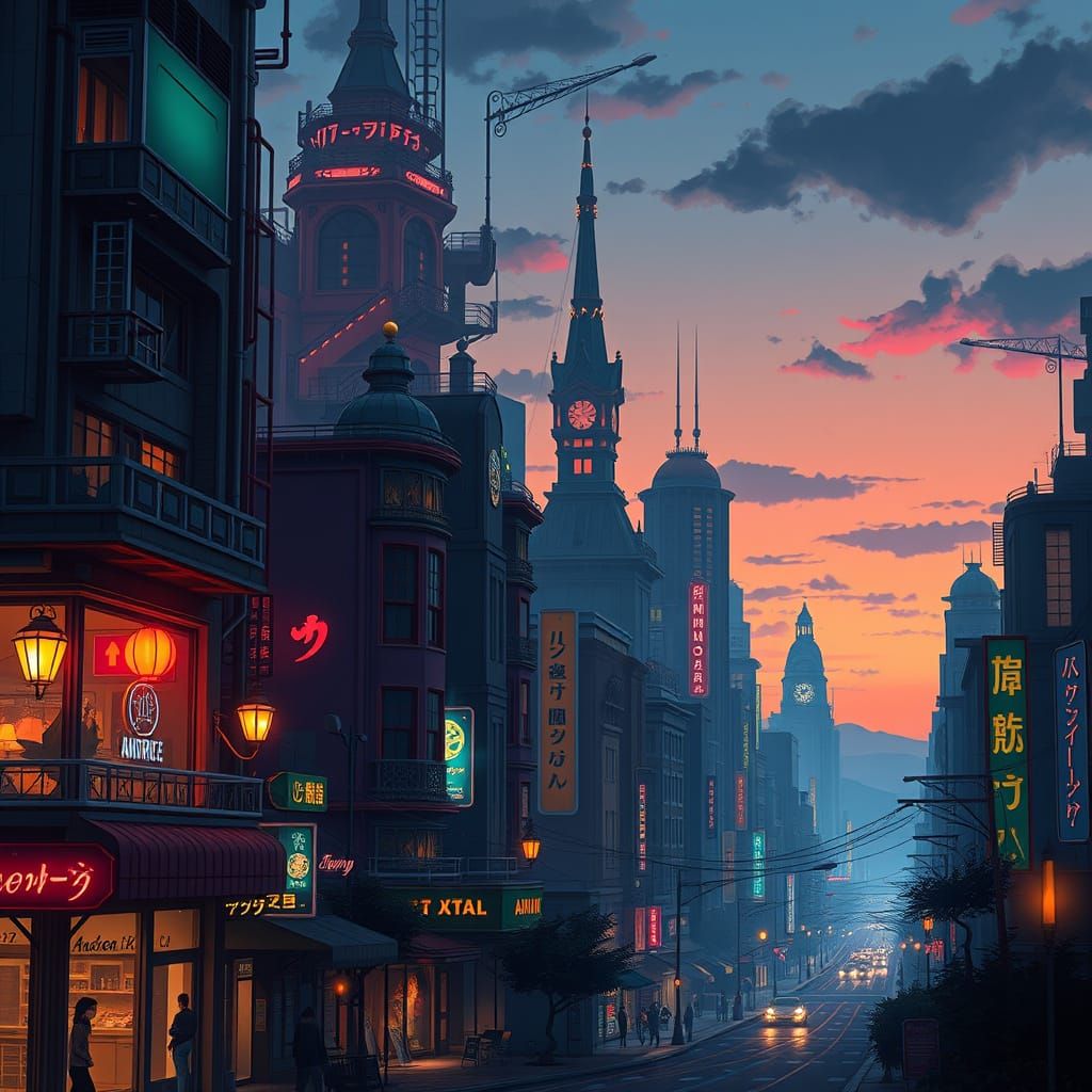 Futuristic Cityscape at Dusk, Science Fiction Concept Art