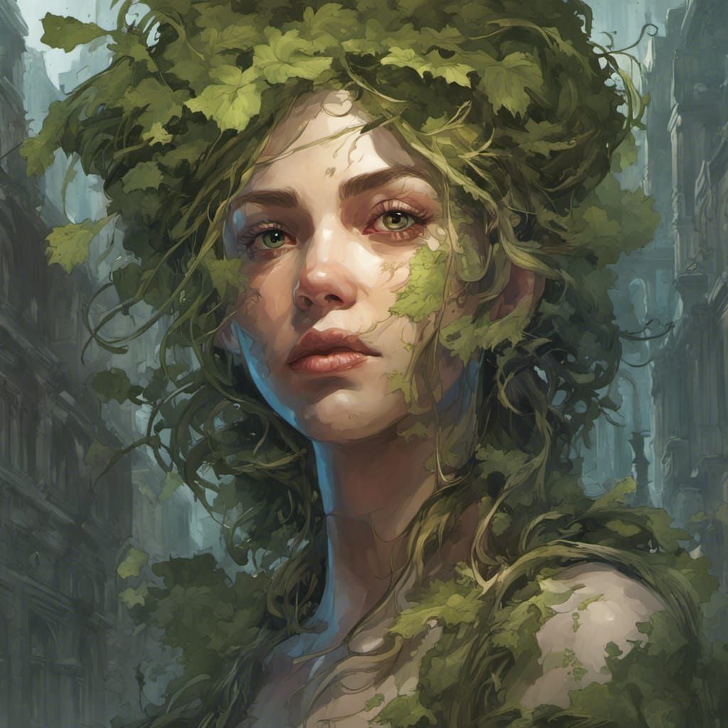 Verdant Metropolis: Overgrown City Portrait in Detailed Conc...