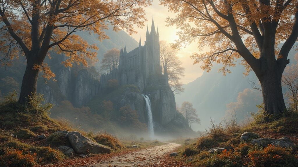 Dreamy Fantasy Cathedral in Mythological Landscape