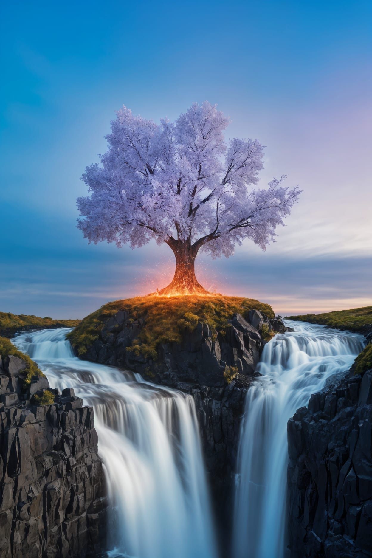 Majestic Ice and Fire Tree on River Island