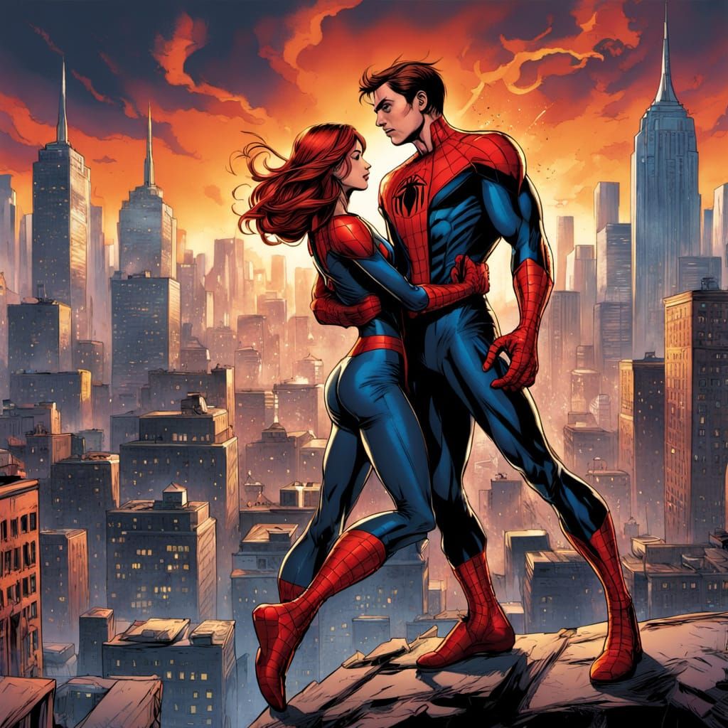 Spider-Man and Mary Jane Reach Out in Comic Style