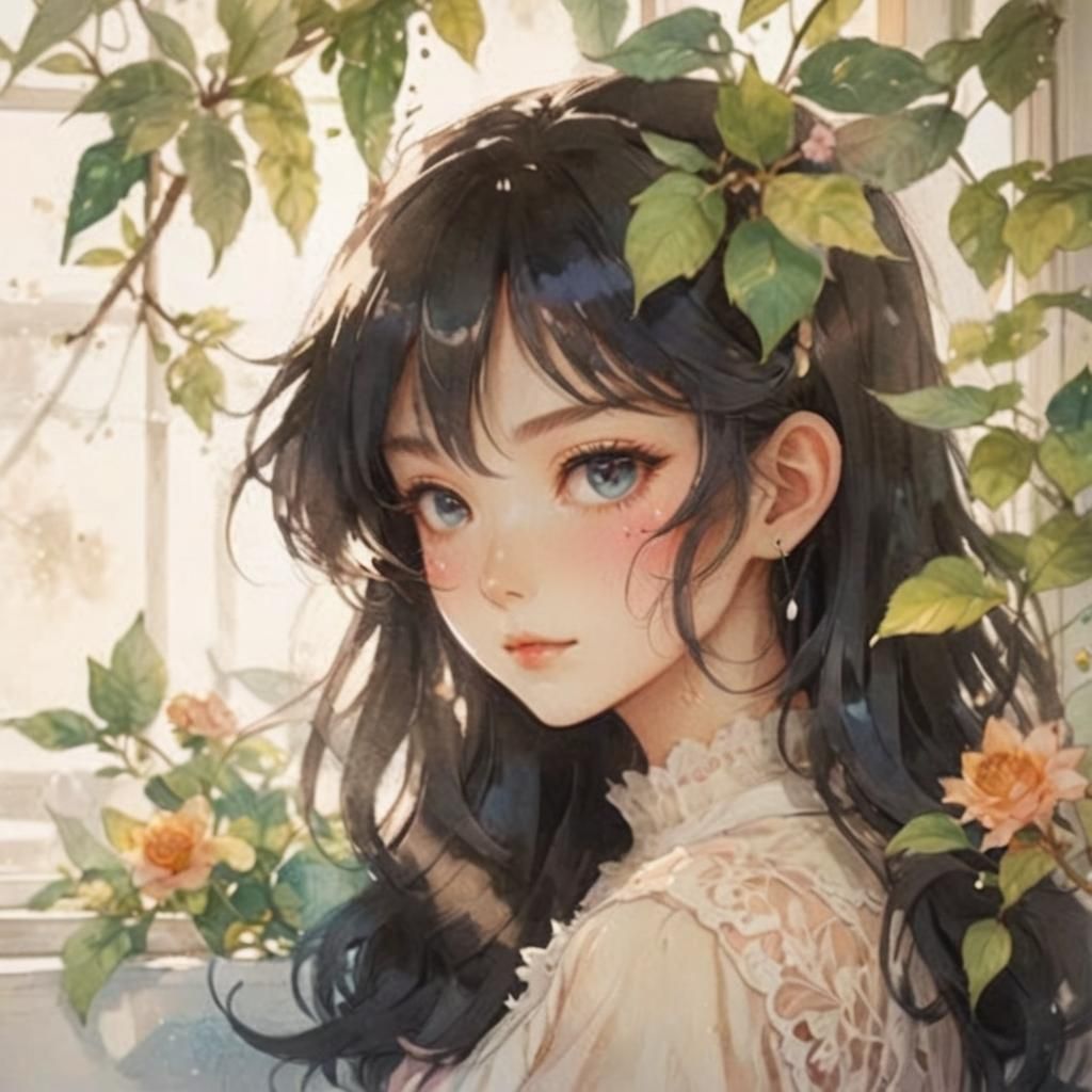 Anime Girl with Cat Ears in Pastel Watercolor Style