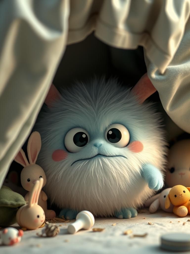 Cute Chibi Monster Peeking from Under Bed
