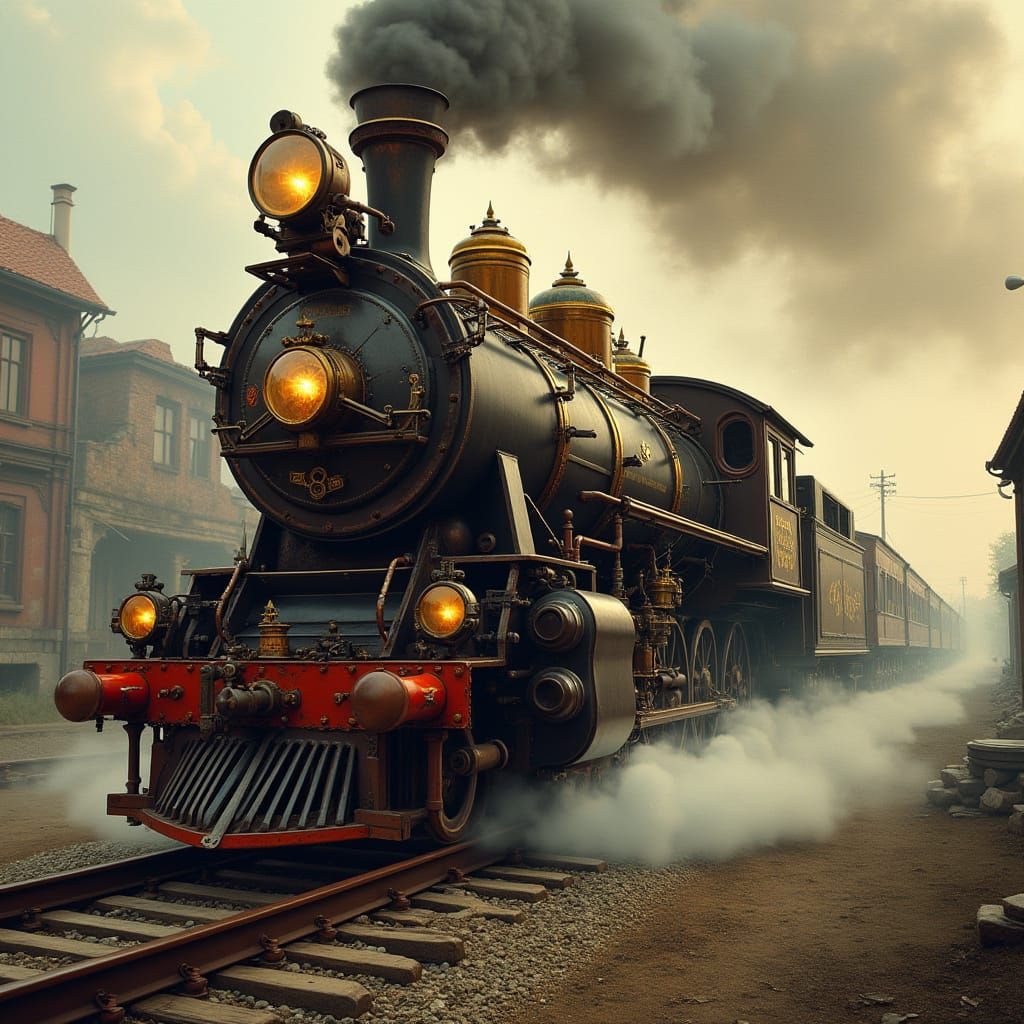 Steam-Powered Locomotive Chugs Along Victorian-Era Railway i...
