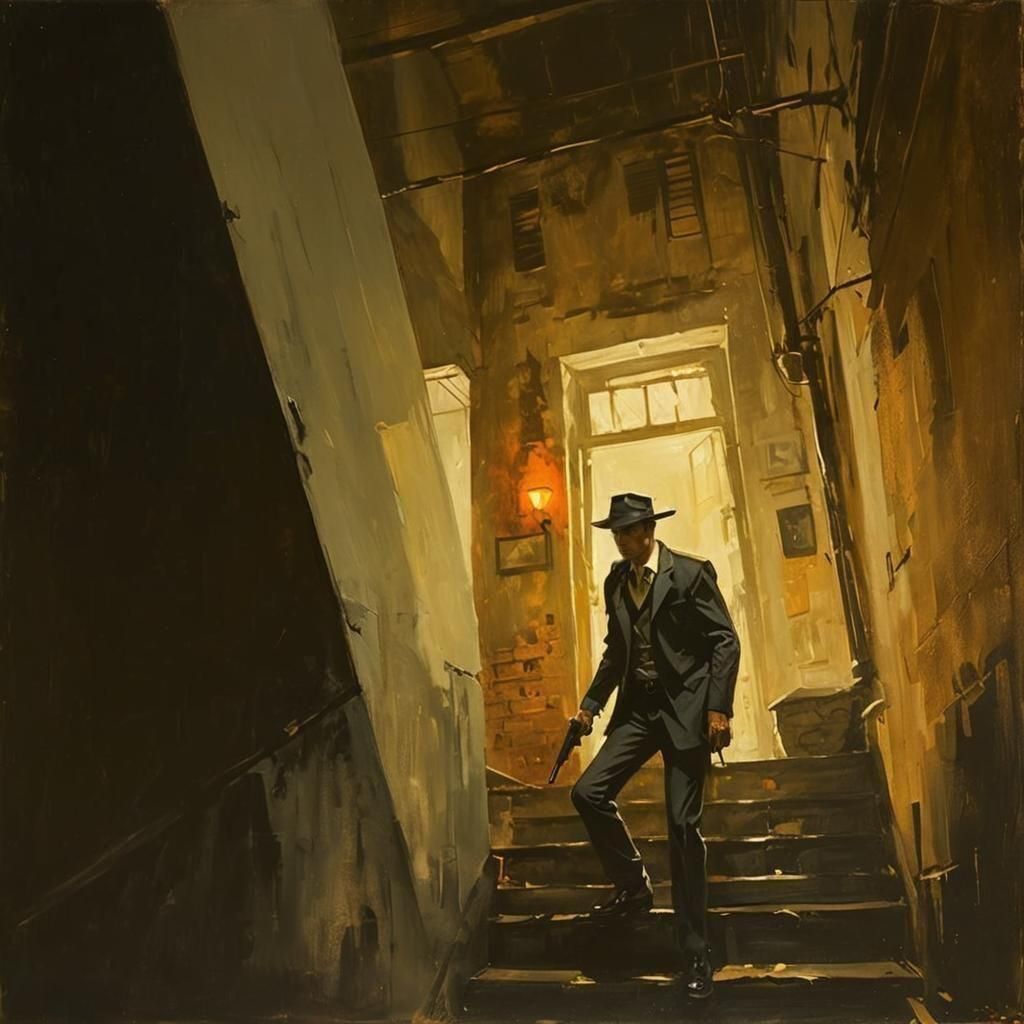 Noir Night Painting of Secrets and Danger