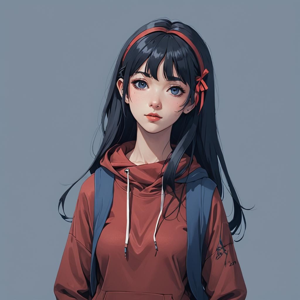 Girl in Red Hoodie with Black Ribbon