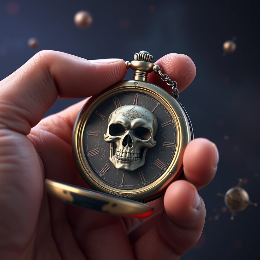 Ethereal Pocketwatch with Skull Engraving in Fantasy Art