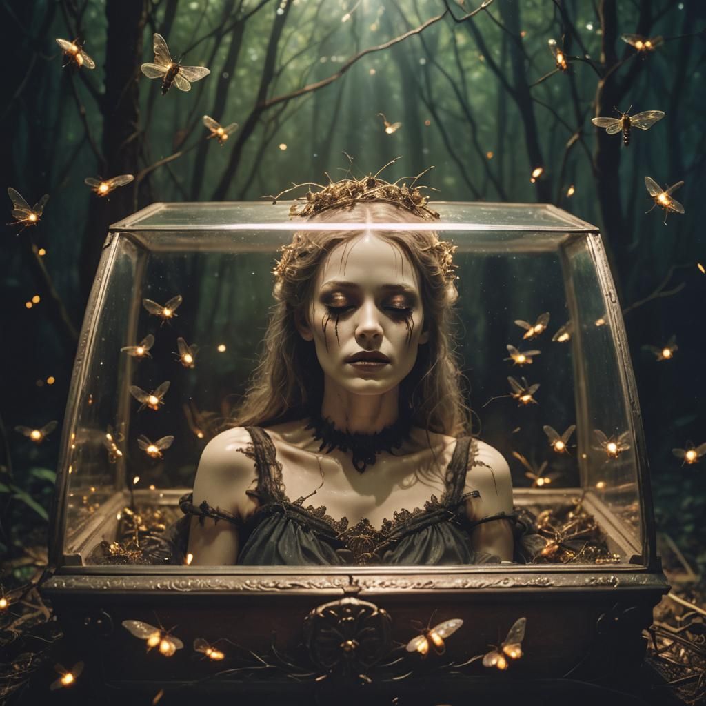 Gothic Fairy in Glass Casket Cinematic Still