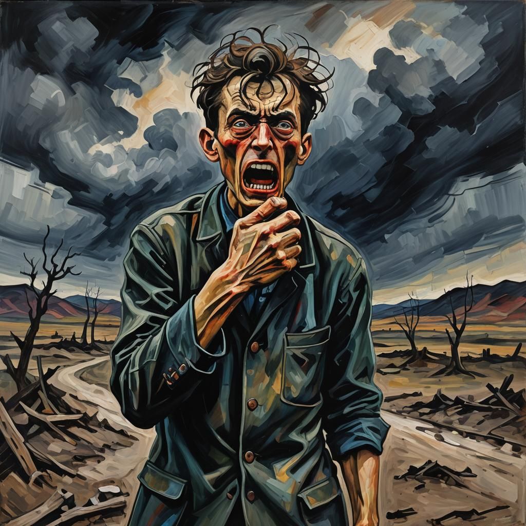 Expressionist Portrait of a Desperate Figure in Wasteland