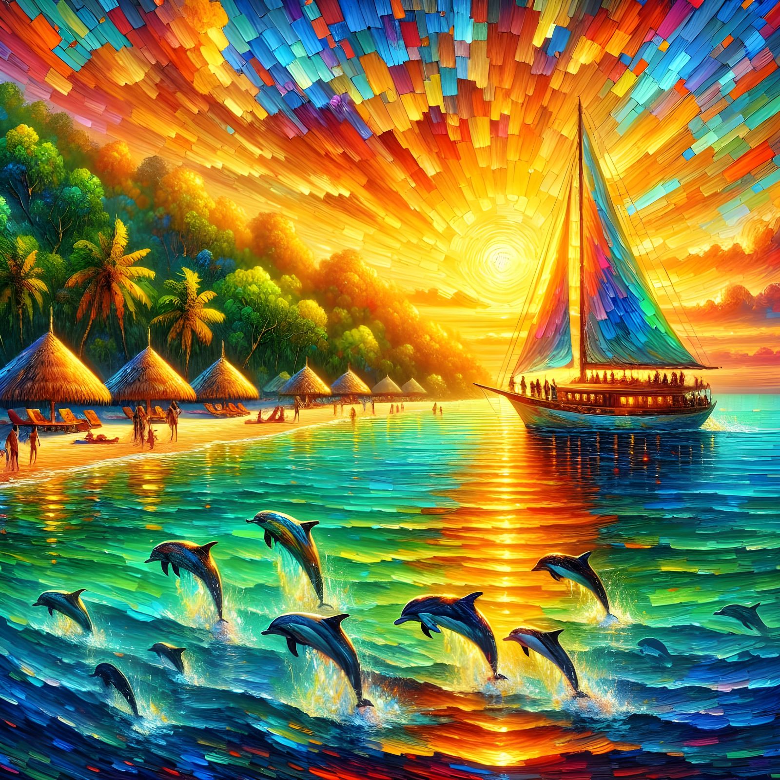 Vibrant Tropical Seascape in Impressionist Style