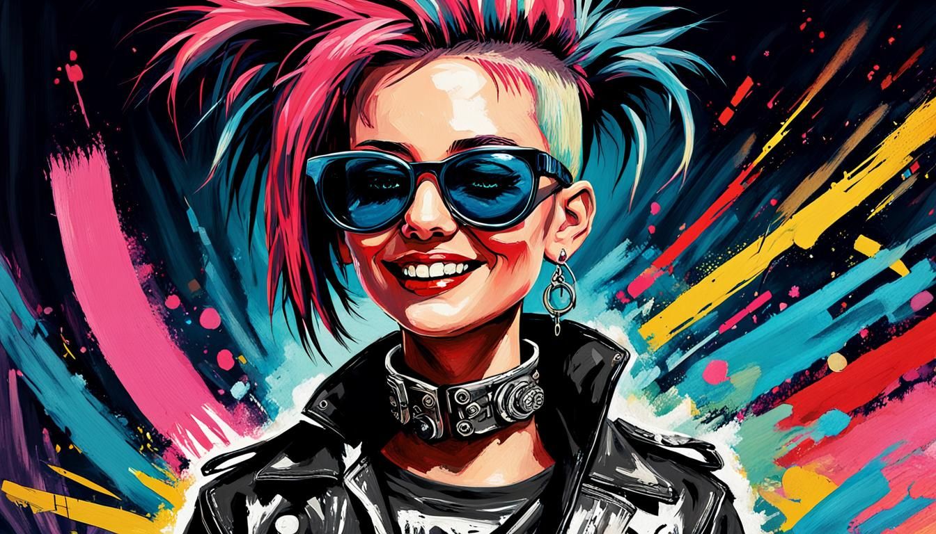 Punk Woman with Cyberpunk Shades in Gouache Style