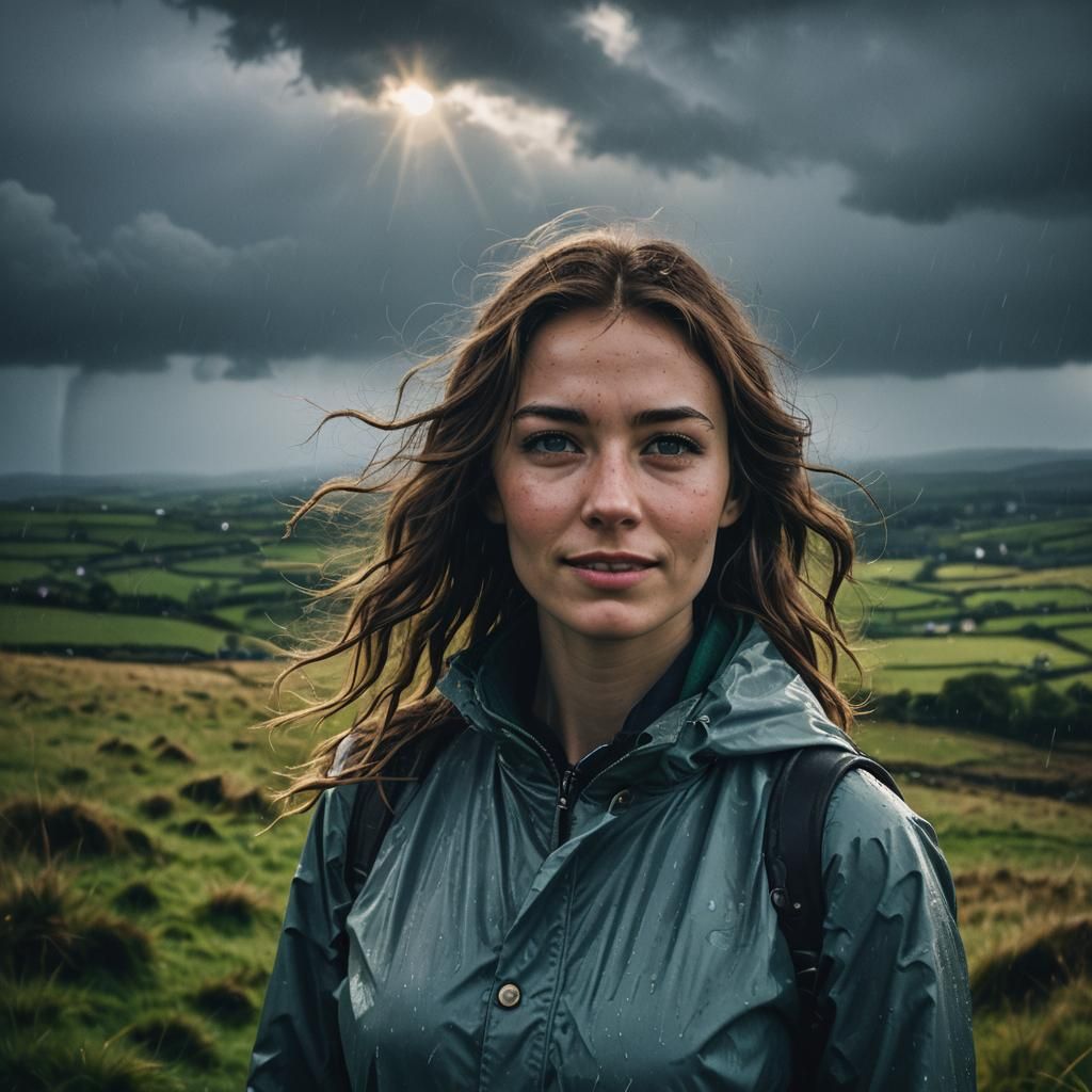Welsh Woman Smiles as Sun Breaks Through Storm