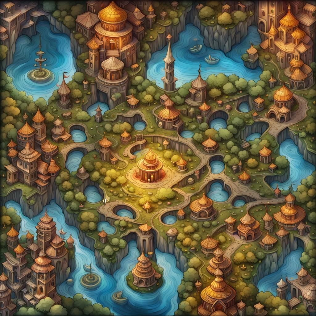 Fantastical Area Map in Gouache Watercolor