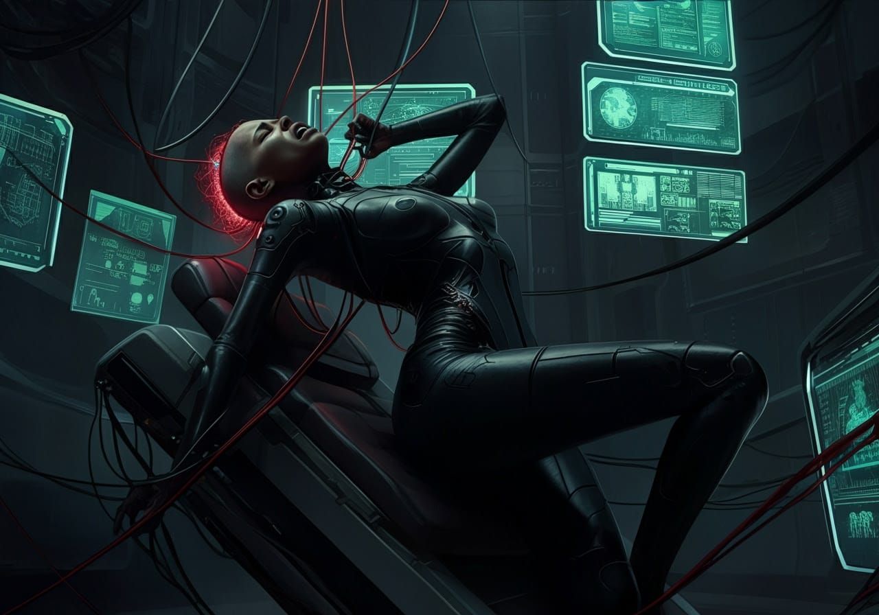 Cyberpunk Woman Endures Neural Pain