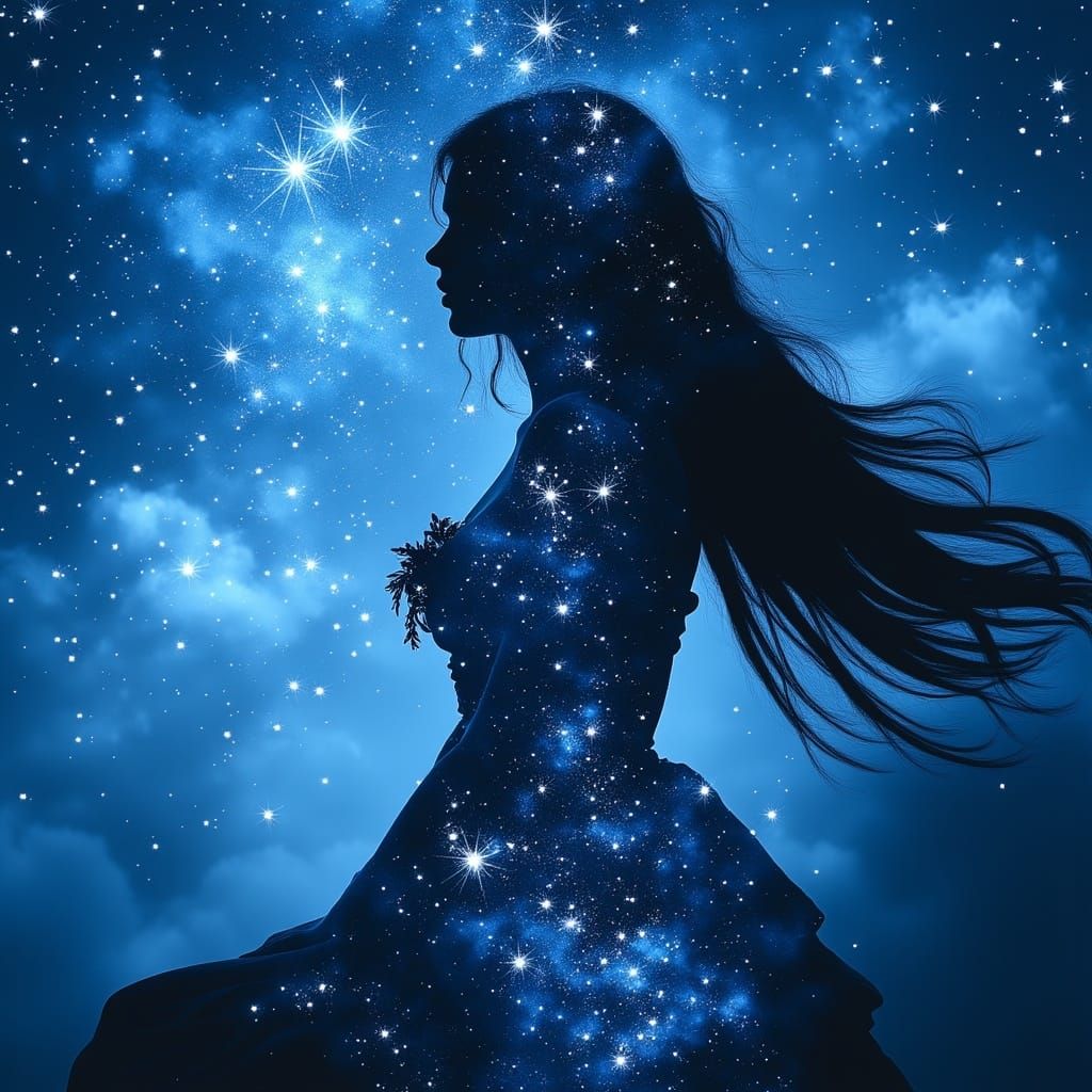 Ethereal Renaissance Goddess in Celestial Starlight