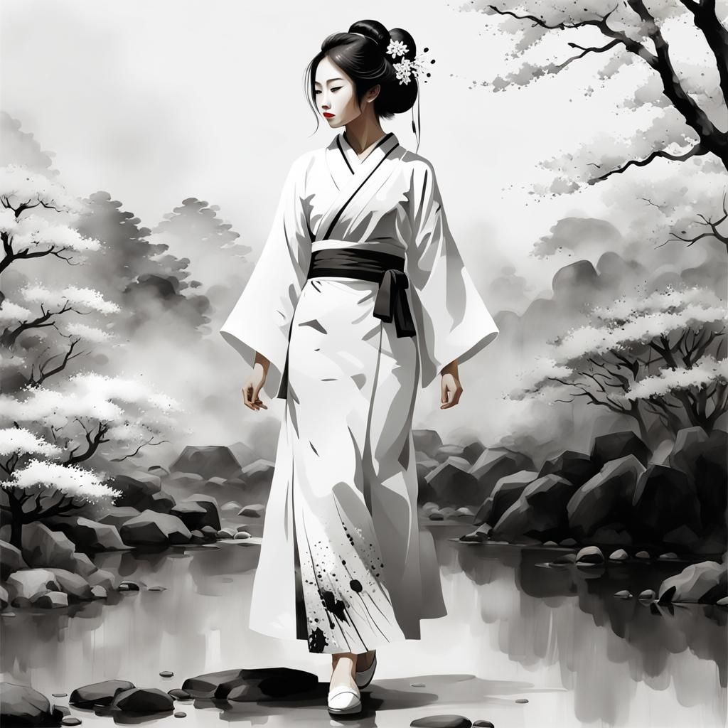 Geisha Portrait in Ink Fusion Style