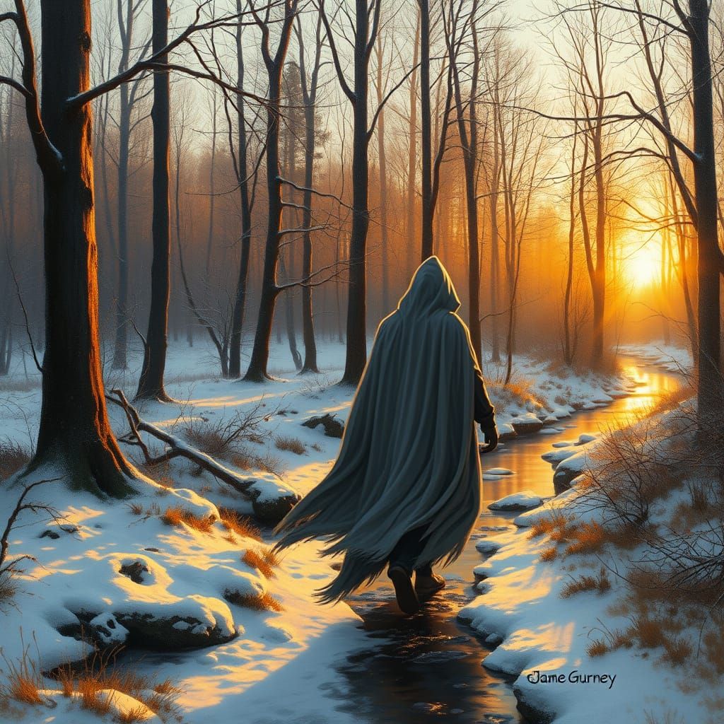 Spectral Spirit in Winter Forest, Impressionist Painting