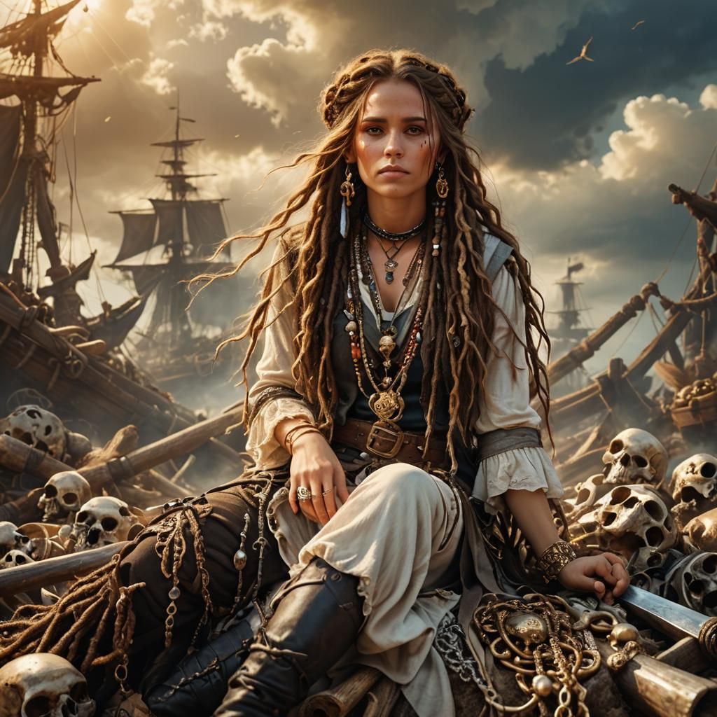 Fantasy Pirate with Golden Light and Ornate Jewelry