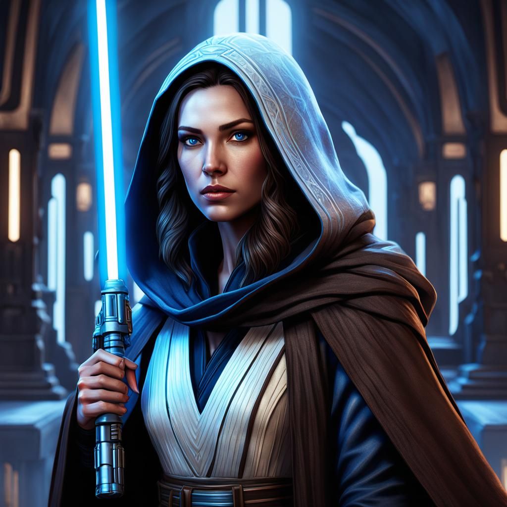 Jedi Jaina Solo with Blue Lightsaber, Detailed Matte Paintin...