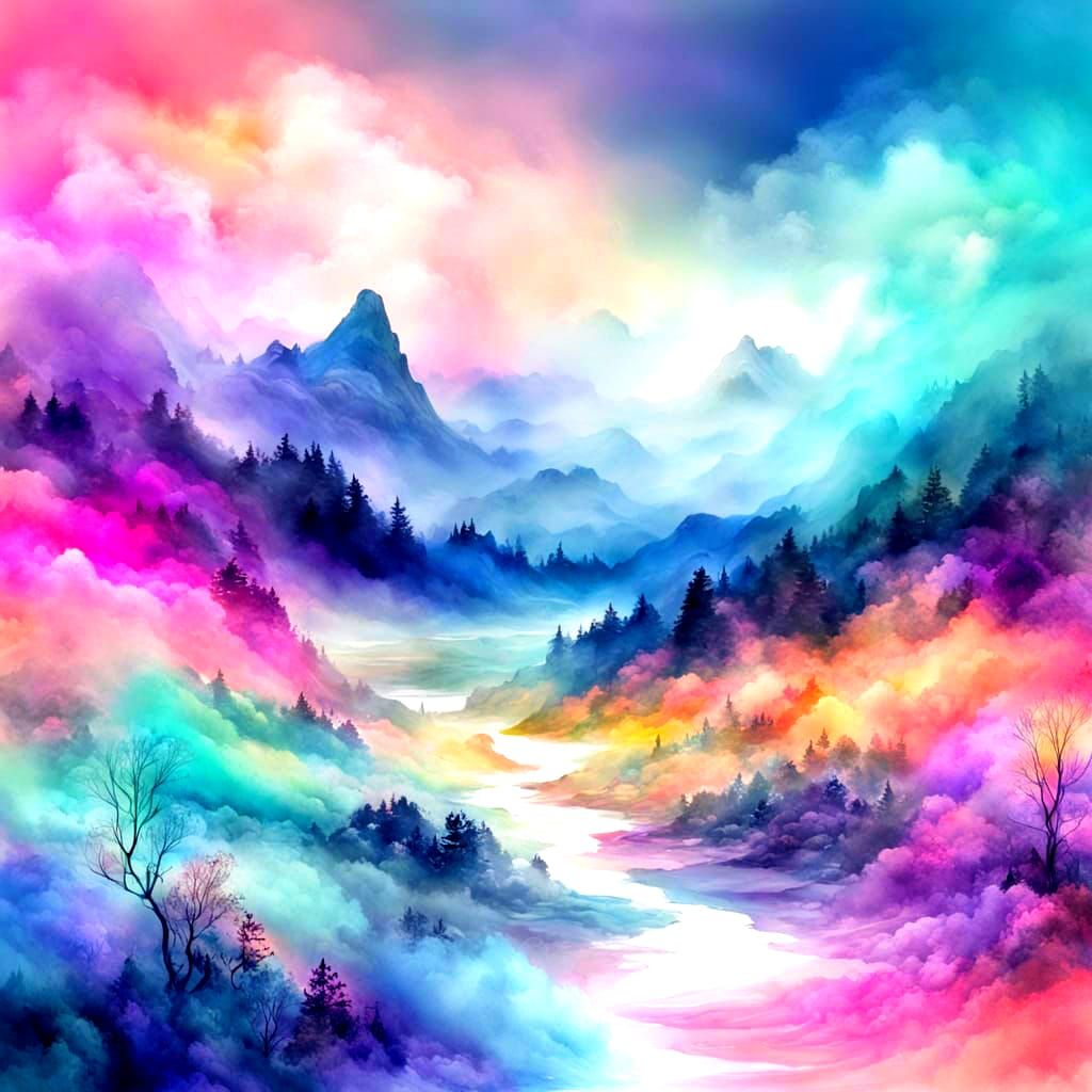 Fantasy Landscape in Colored Inks