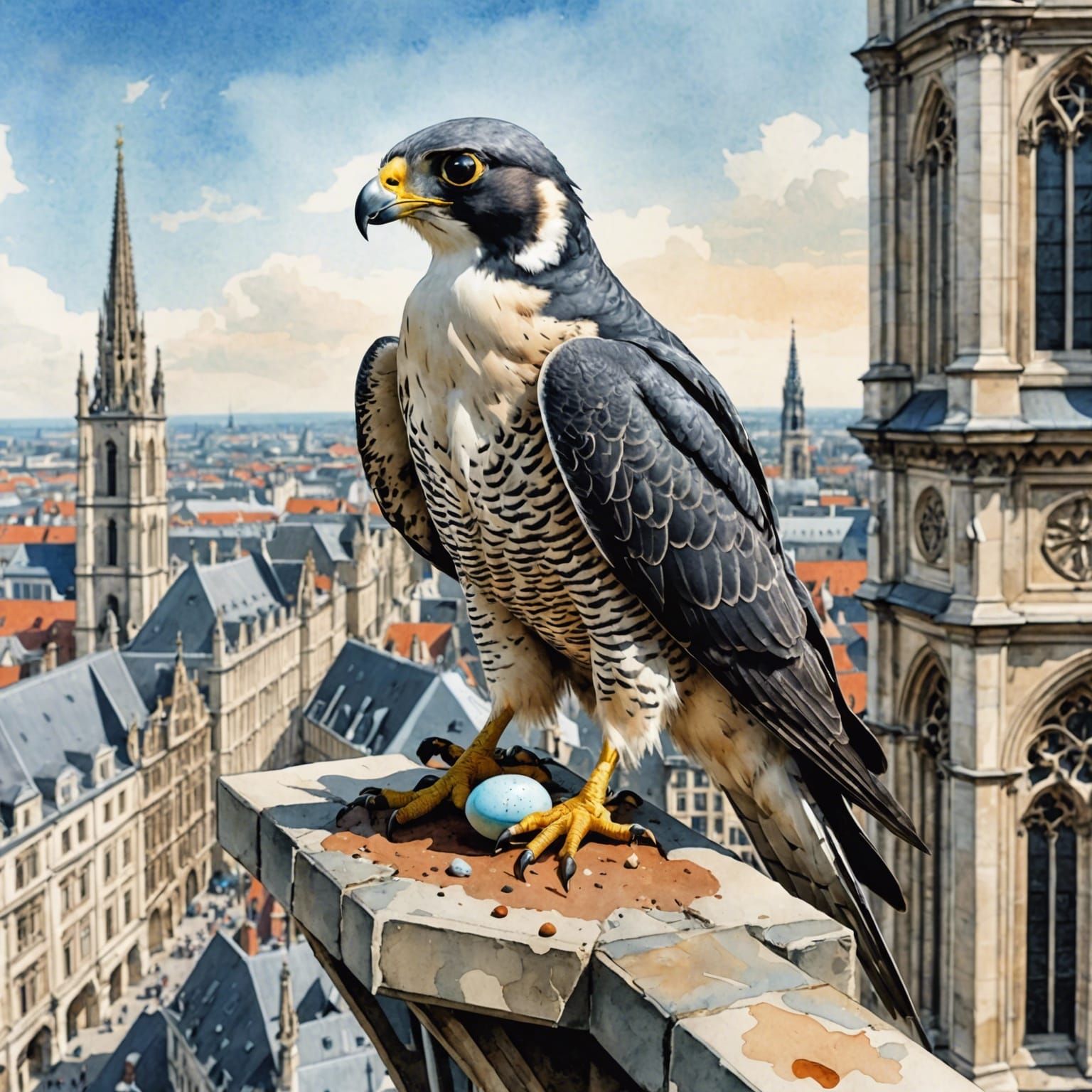 Peregrine Falcon Protects Egg on Brussels Cathedral