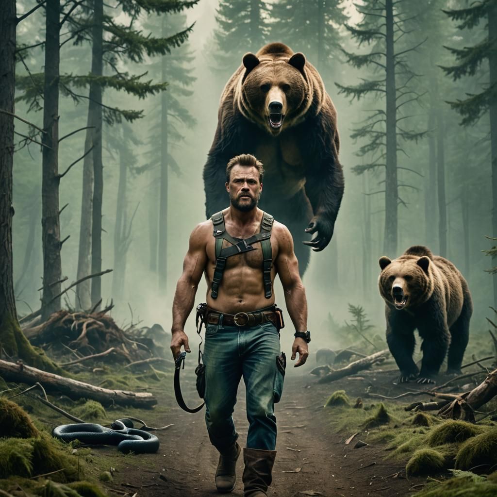 Slavic Man in Primeval Forest with Animals