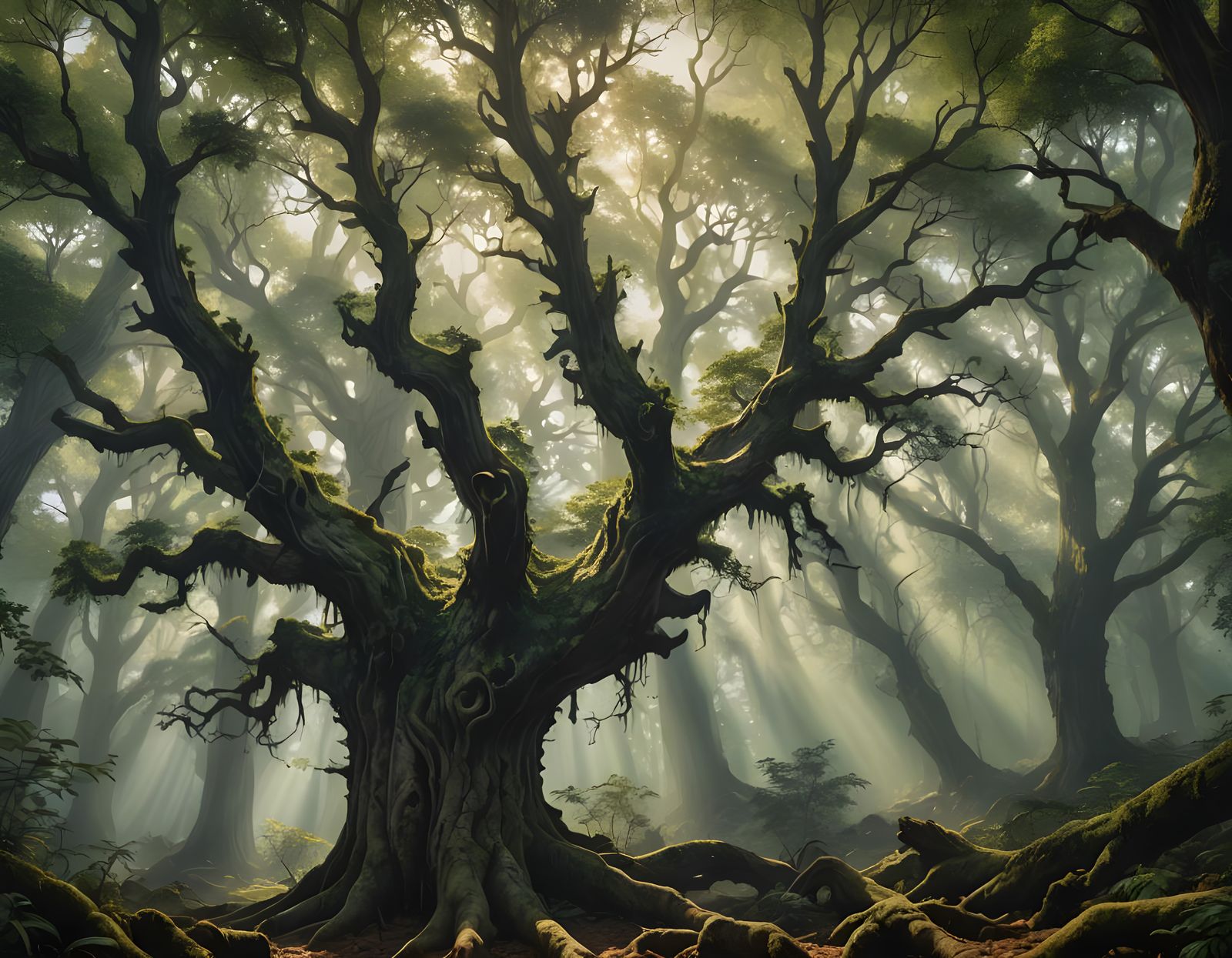 Misty Forest at Dawn: A Hyperrealistic Landscape