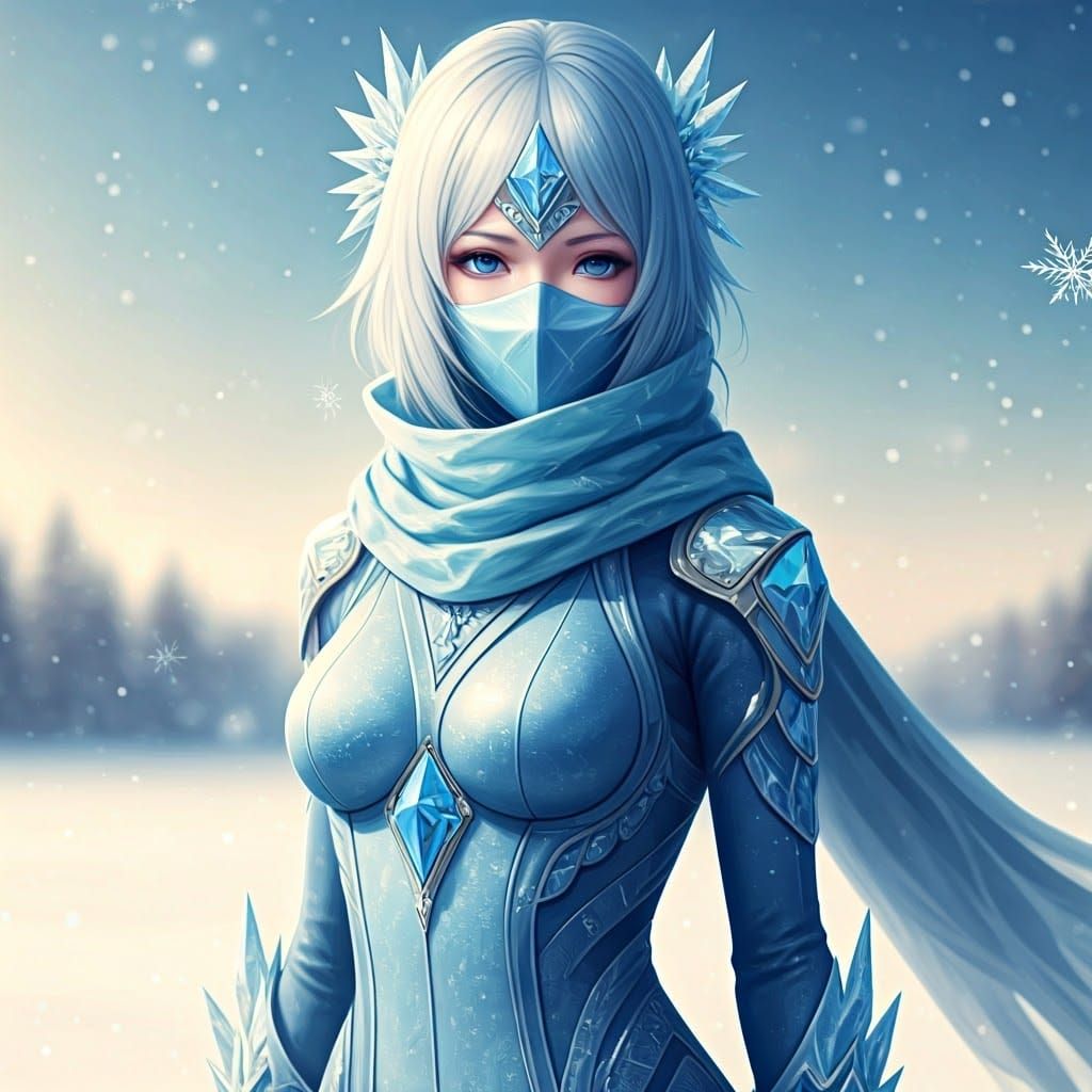 Serene Winter Ninja in Icy Blue Jumpsuit