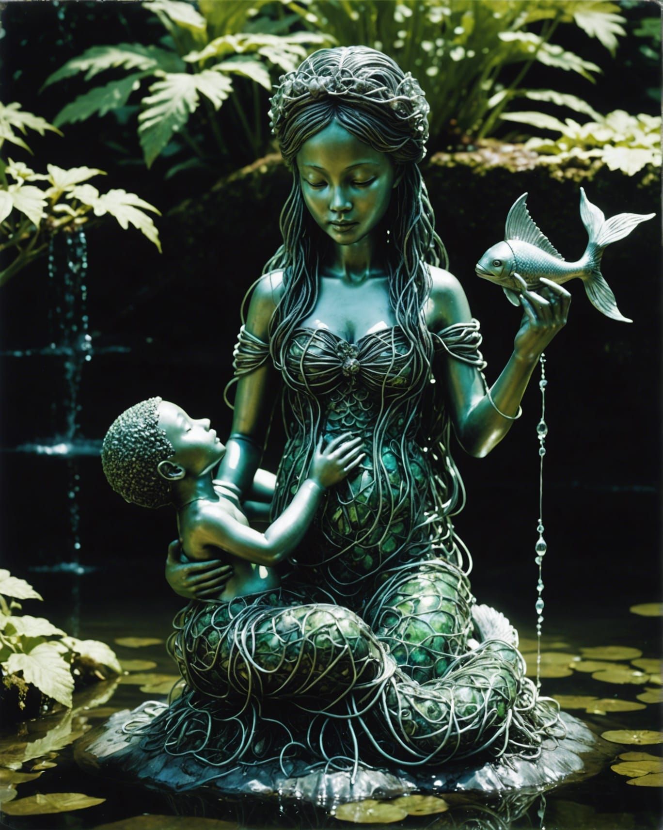 Mermaid Nursing Merbaby in Electroplated Wire Style