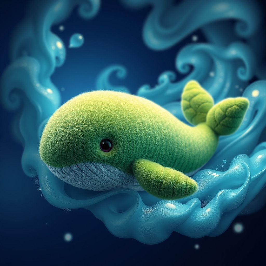 Green Whale Plushie in Fantasy Matte Painting