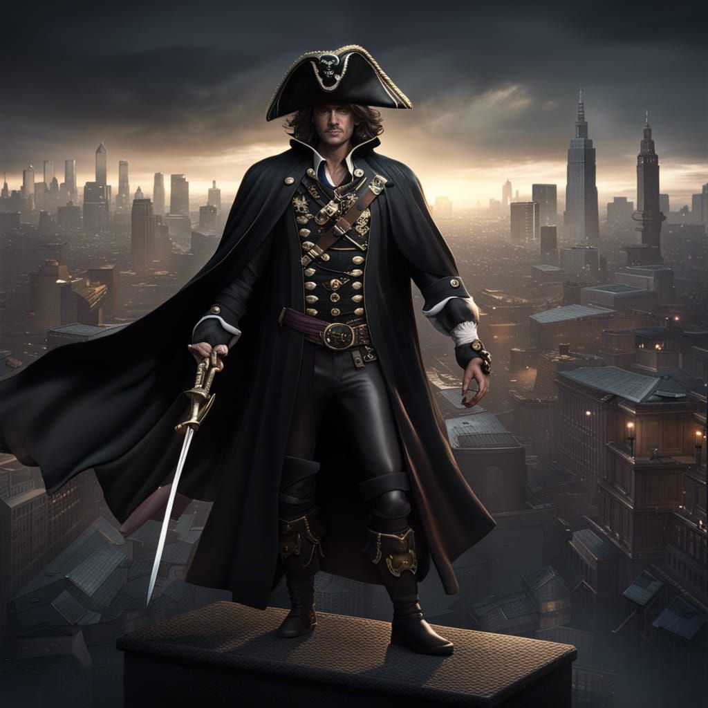 Napoleon-esque Pirate with Swords in Detailed 3D